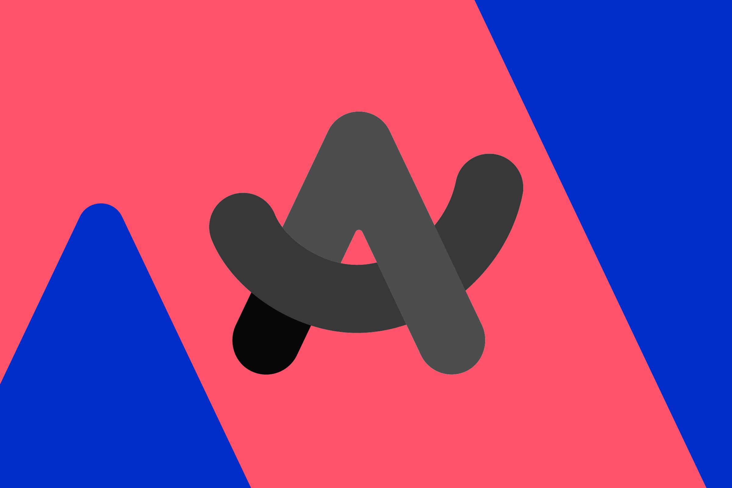 Grayscale Arc logo on pink and blue background.