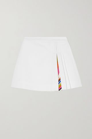 Pleated Twill-Trimmed Cotton-Blend Mini Skirt