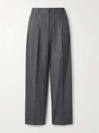 Pleated Wool-Blend Felt Wide-Leg Pants