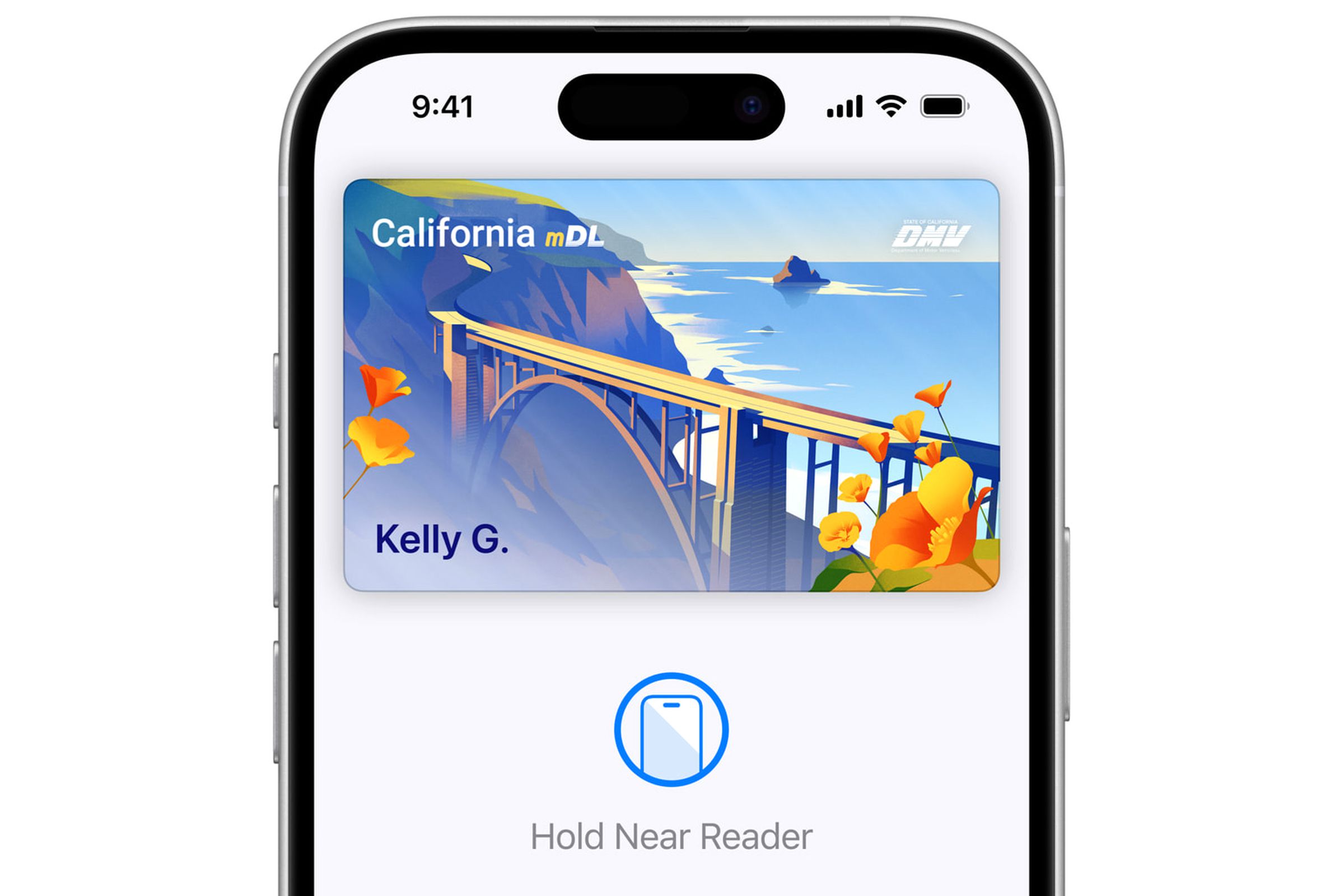 A California driver’s licenses in Apple Wallet on an iPhone.