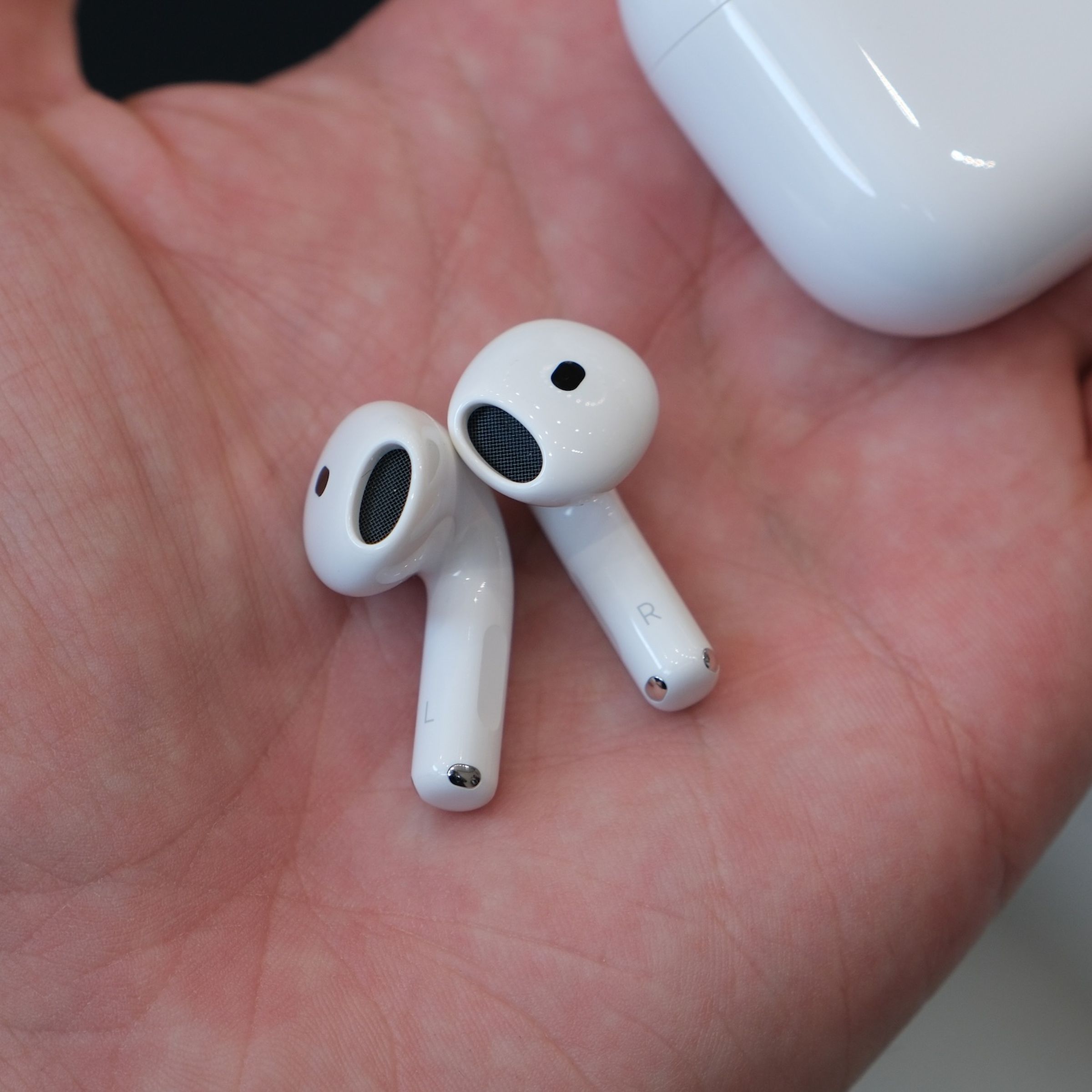 A hands-on photo of Apple’s AirPods 4.