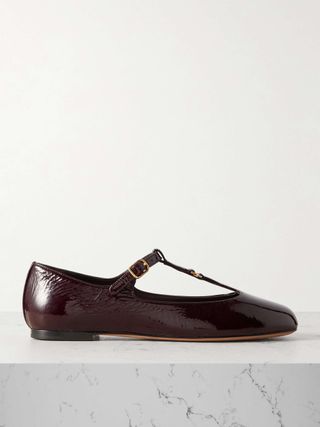 Marcie Embellished Crinkled Patent-Leather Ballet Flats