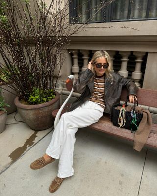 woman in white pants and boat shoes