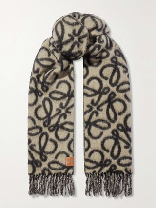 Fringed Jacquard-Knit Scarf