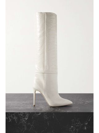 Croc-Effect Leather Knee Boots