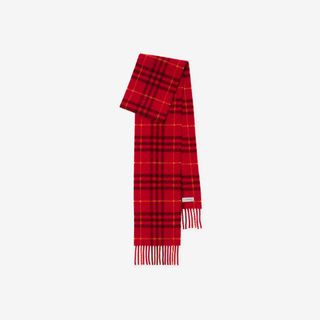 Burberry, Narrow Check Cashmere Scarf in Currant