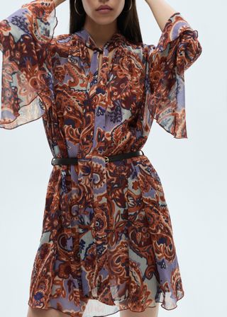 Ruffled Paisley-Print Dress