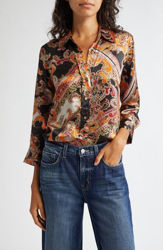 Dani Print Silk Button-Up Shirt