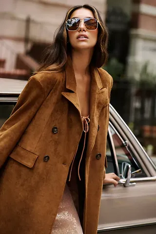 By Anthropologie Faux-Suede Trench Coat