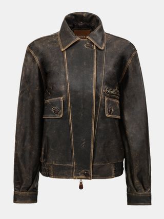 (pre-Order) Geva Faded Lambskin Bomber Jacket, Brown