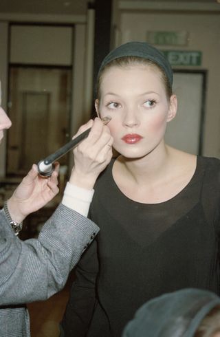 Kate Moss getting her makeup done in the '90s