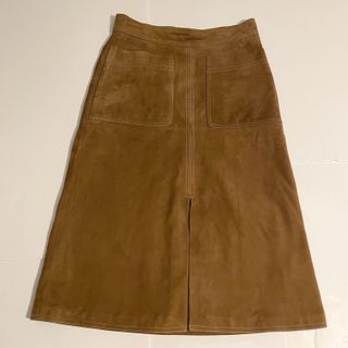 Autograph Tan Brown 100% Suede Leather a Line Midi Skirt Uk 12 Rrp £199