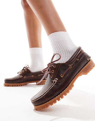 Timberland Heritage Noreen Boat Shoes in Brown Full Grain Leather