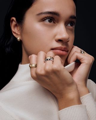 models wear Louis Vuitton's new collection of fine jewelry called Le Damier de Louis Vuitton