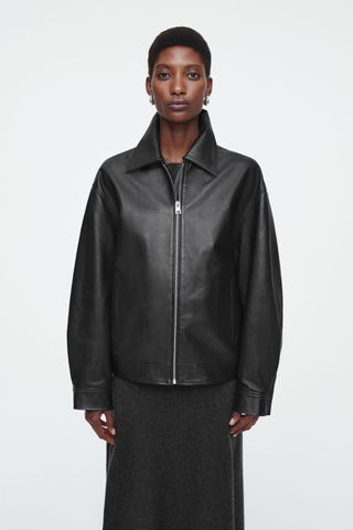 Oversized Collared Leather Jacket