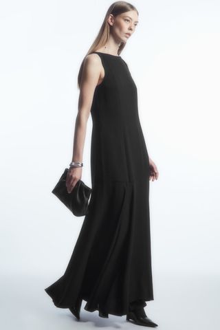 Asymmetric Flared-Hem Maxi Dress