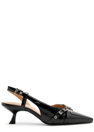 GANNI, Black Feminine Buckle Heeled Mule Sandales