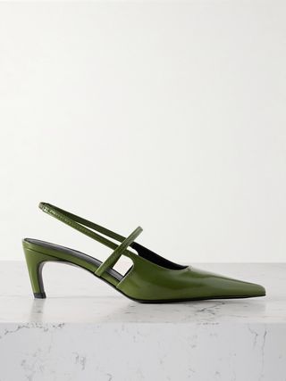 The Sharp Cutout Glossed-Leather Slingback Pumps