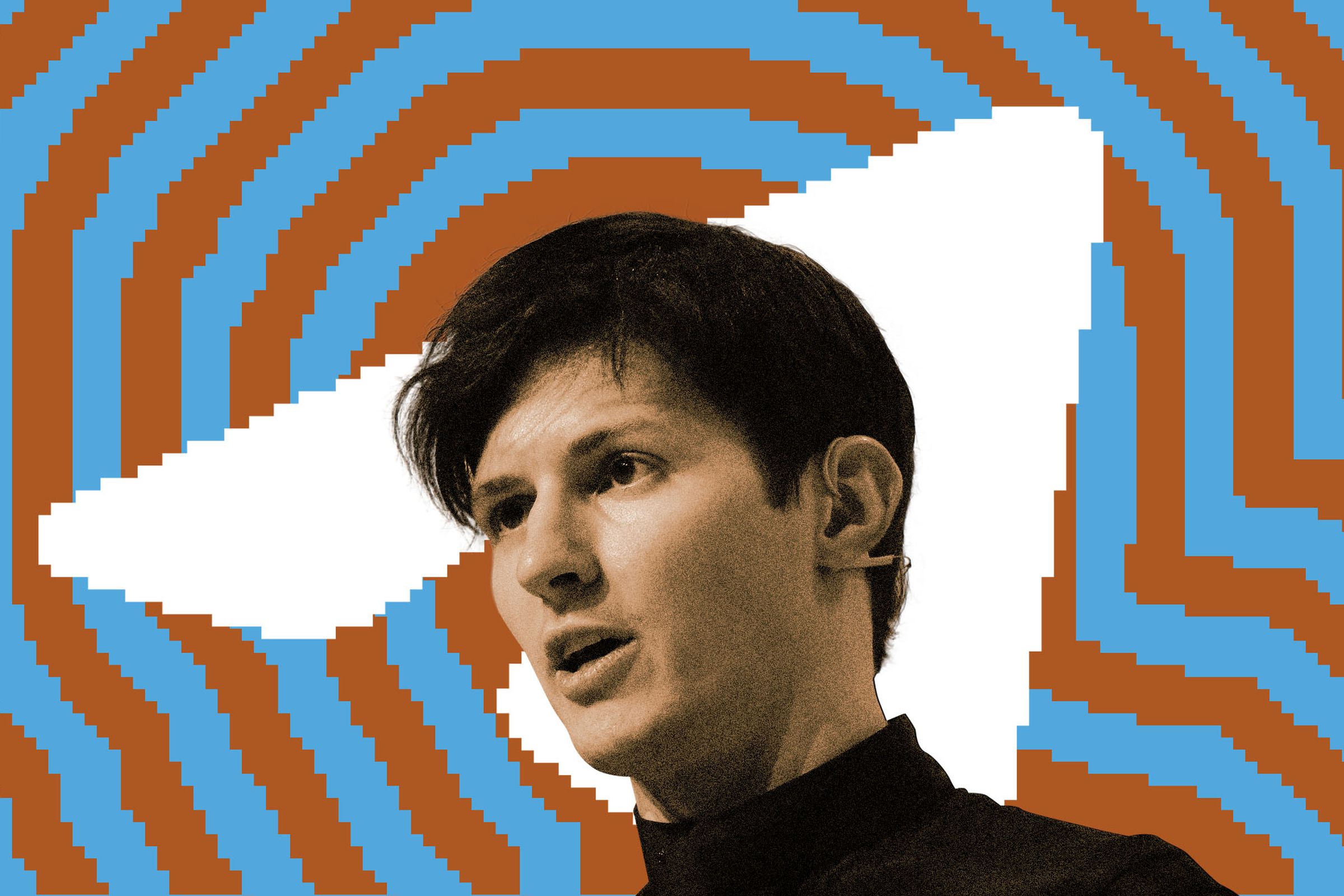 Photo illustration of Telegram CEO Pavel Durov with the Telegram logo.