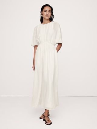 Linen-Silk Cut-Out Maxi Dress