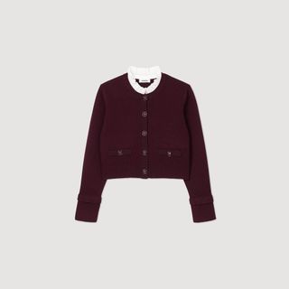 Sandro Paris, Knit Cardigan With Ruffled Collar