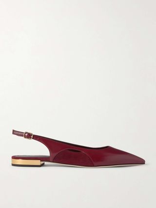 Saada Suede-Trimmed Leather Slingback Ballet Flats