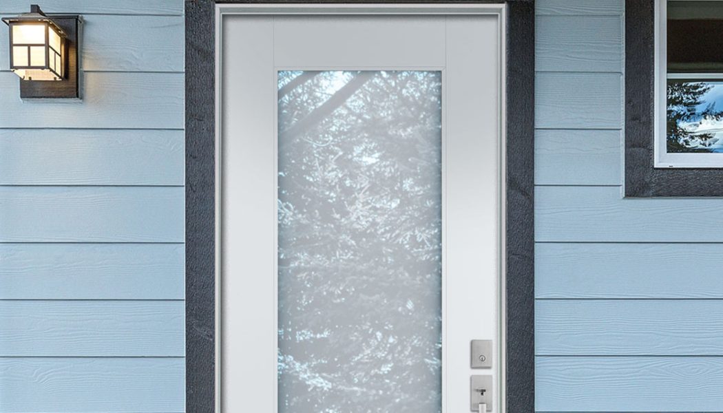 This front door can go from clear to opaque with a voice command