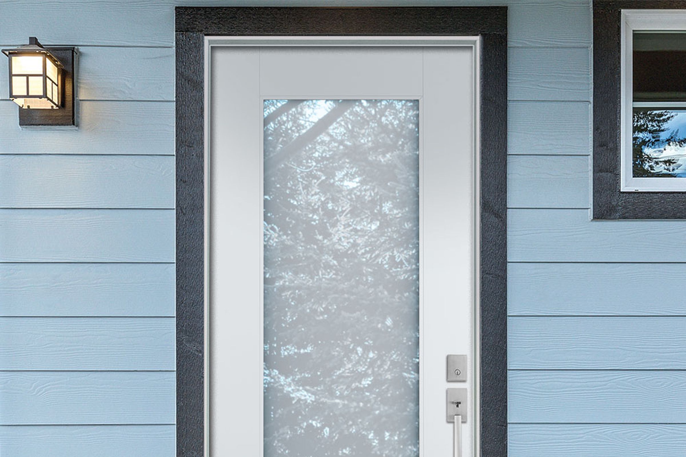 The Home Depot’s newest smart door features smart glass that can turn from opaque to clear with the press of a button or a smart home command.