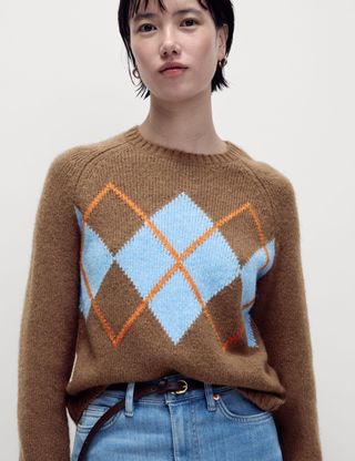 Argyle Crew Neck Jumper With Wool