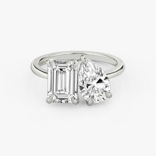 Emerald and Pear Engagement Ring in Platinum | Vrai