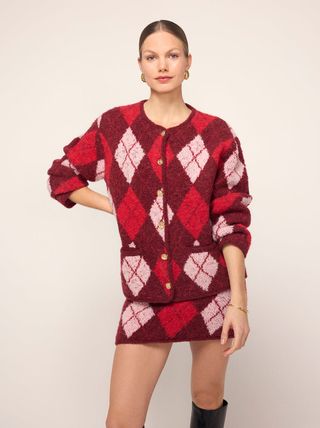 Pandora Burgundy Argyle Knit Cardigan