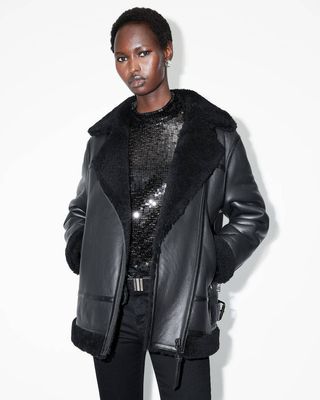 Sola Oversized Shearling Biker Jacket