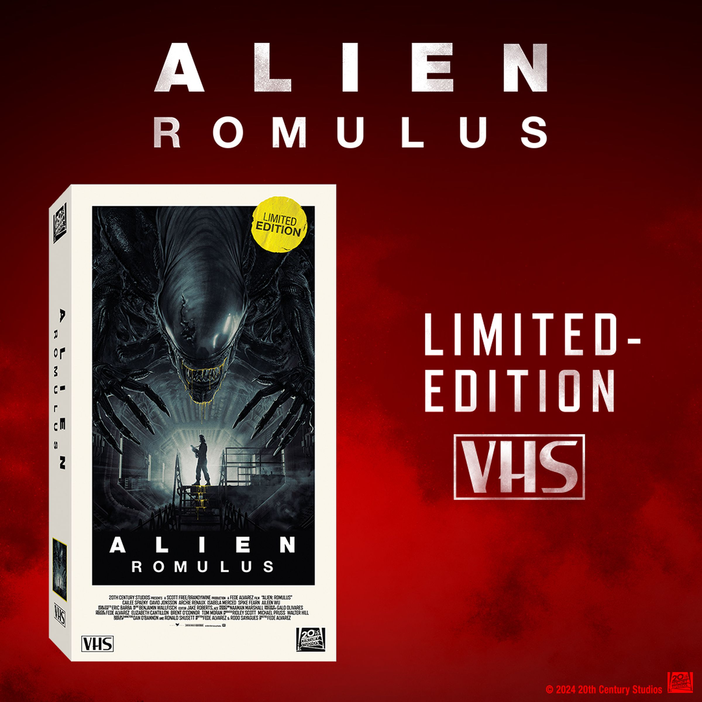 A promotional picture showing the Alien: Romulus VHS box.