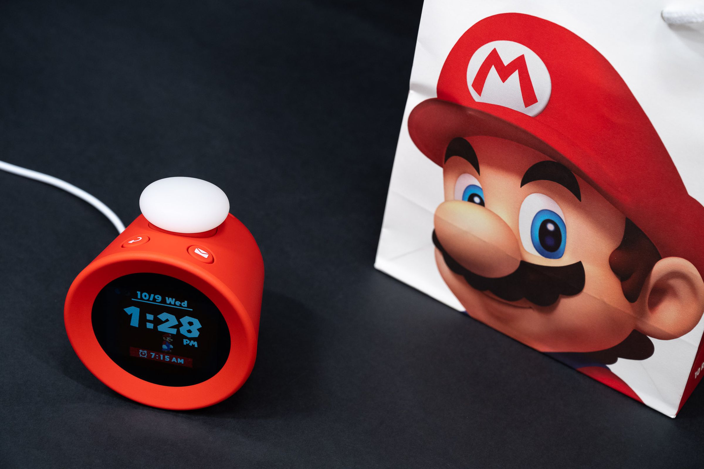 A photo of Nintendo’s Alarmo alarm clock.