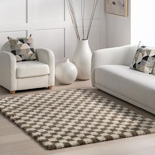 Nuloom Adelaide Checkered 7x9 Shag Area Rug for Living Room Bedroom Dining Room Nursery, Beige/brown