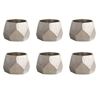 Dii Decorative Geometric Napkin Ring Set, Triangle Band Silver, 6 Count