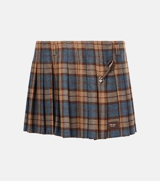 Pleated Plaid Wool Miniskirt