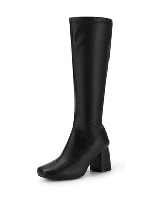 Dream Pairs Women's Comfortable Knee High Boots, Ladies' Gogo Fashion Boots for Walking, Fancy Retro Heel Boots for Waterproof and Party,size 5,black/pu,sdkb2231w