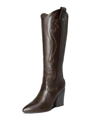 Dream Pairs Cowboy Boots Cowgirl Western Boots Women Fashion Knee High Boots Block Heel,size 6,brown,sdkb2302w