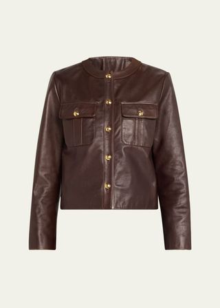 Kitra Collarless Calf Leather Jacket