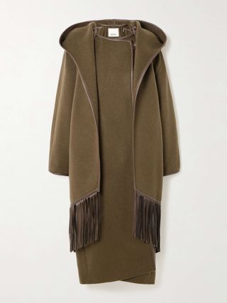 Irvana Hooded Layered Fringed Leather-Trimmed Wool-Blend Coat