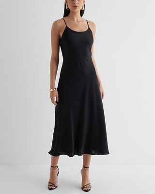 Express, Satin Scoop Neck Midi Downtown Cami Slip Dress