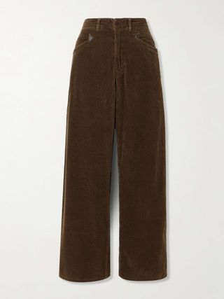 Teri Appliquéd Cotton-Corduroy Wide-Leg Pants