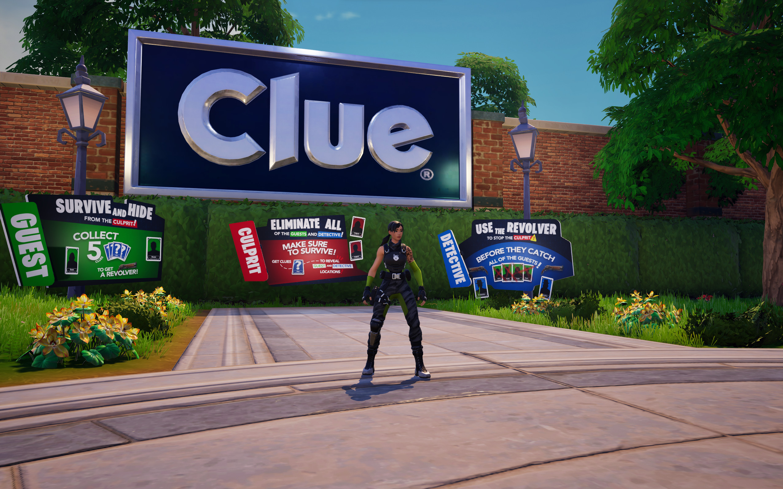 A screenshot of a Clue game made inside of Fortnite.