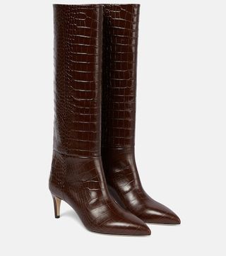 Croc-Effect Leather Knee-High Boots