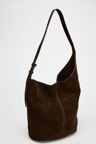 Asymmetric Soft Split Suede Bucket Bag