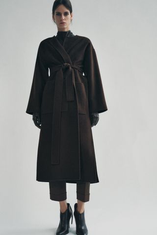 Zw Collection Wool Blend Belted Coat