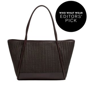 Faux Leather Woven Structured Tote Bag