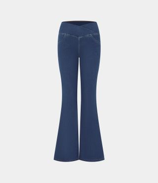 halara, Halara Flex™ High Waisted Crossover Pocket Cool Touch Washed Stretchy Knit Casual Super Flare Jeans