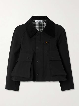 Cropped Corduroy-Trimmed Waxed Cotton-Canvas Jacket